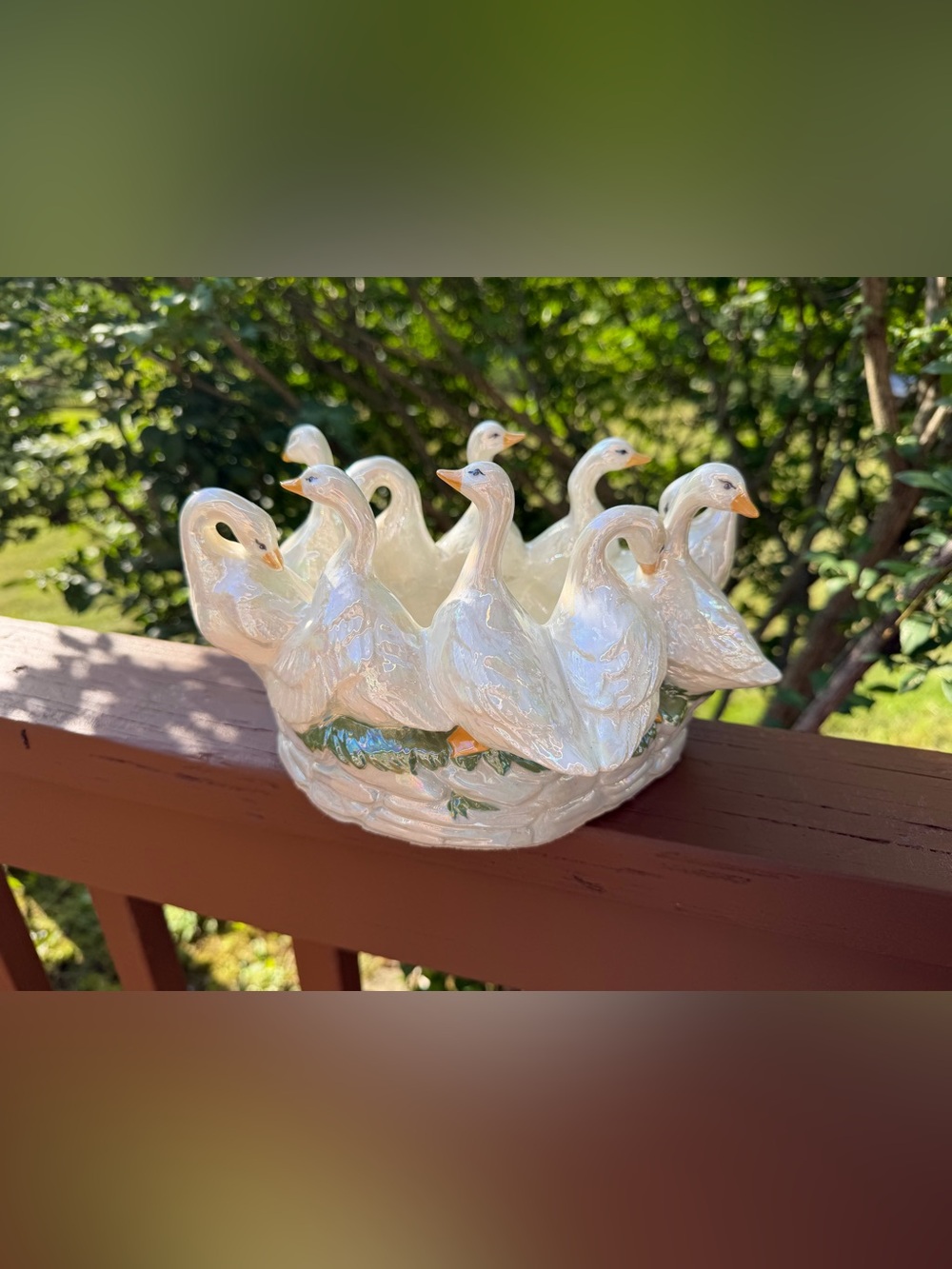 Vintage Ceramic Goose Planter - Iridescent White